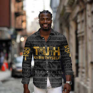 Personalized Truth Know Thyself Long Sleeve Button Shirt Eye of Horus and Ankh