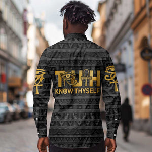 Personalized Truth Know Thyself Long Sleeve Button Shirt Eye of Horus and Ankh