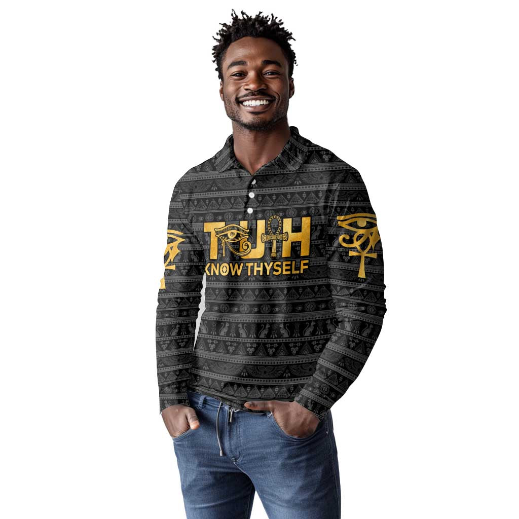 Personalized Truth Know Thyself Long Sleeve Polo Shirt Eye of Horus and Ankh