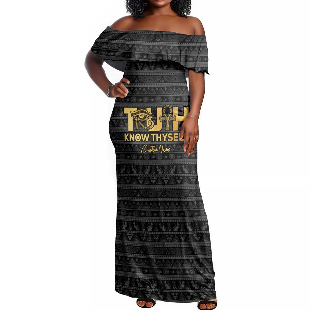 Personalized Truth Know Thyself Off Shoulder Maxi Dress Eye of Horus and Ankh