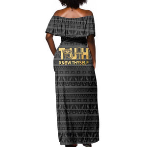 Personalized Truth Know Thyself Off Shoulder Maxi Dress Eye of Horus and Ankh