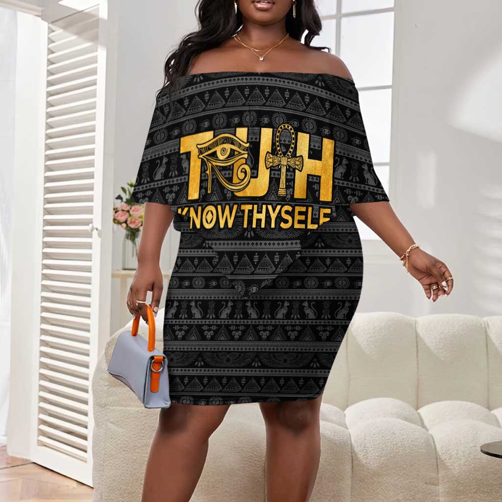 Personalized Truth Know Thyself Off Shoulder Short Dress Eye of Horus and Ankh