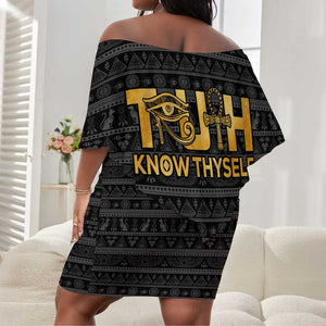 Personalized Truth Know Thyself Off Shoulder Short Dress Eye of Horus and Ankh