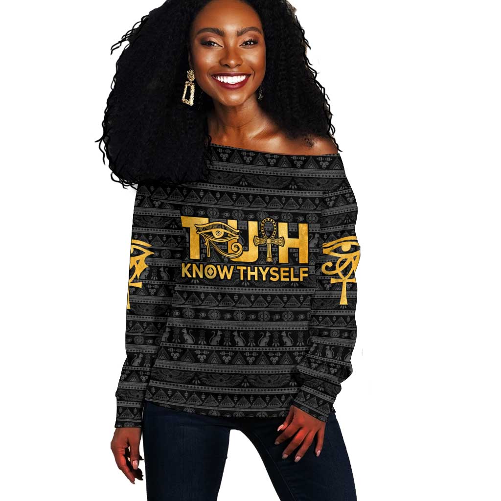 Personalized Truth Know Thyself Off Shoulder Sweater Eye of Horus and Ankh