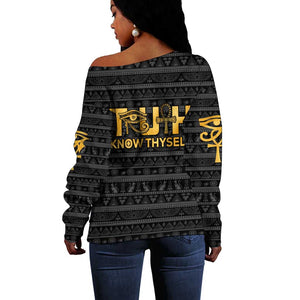 Personalized Truth Know Thyself Off Shoulder Sweater Eye of Horus and Ankh