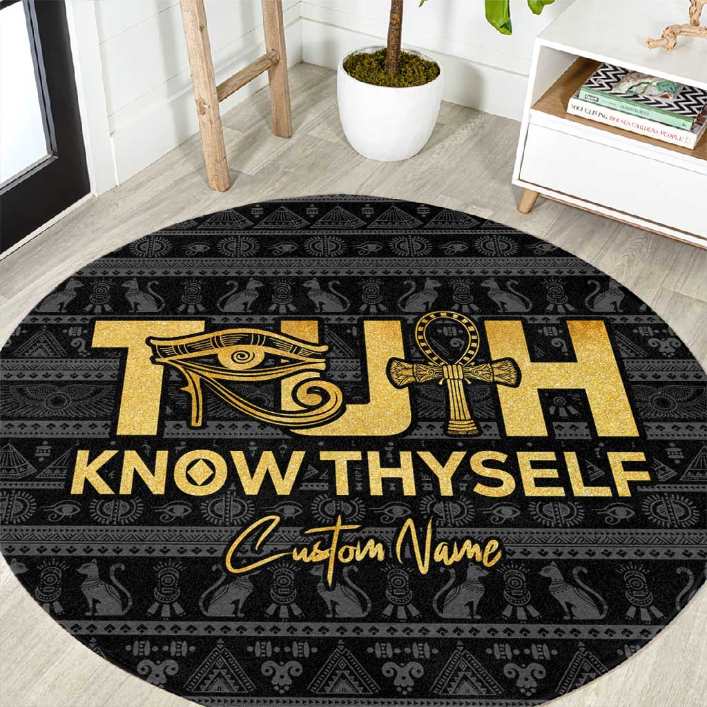 Personalized Truth Know Thyself Round Carpet Eye of Horus and Ankh