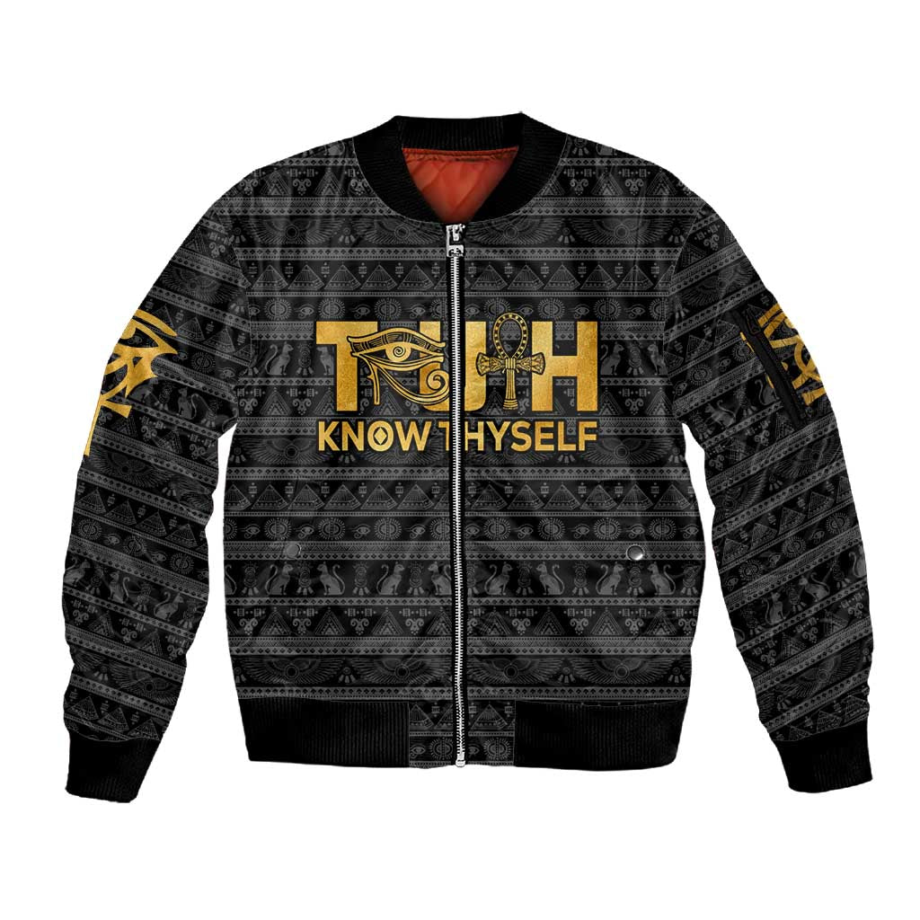 Personalized Truth Know Thyself Sleeve Zip Bomber Jacket Eye of Horus and Ankh