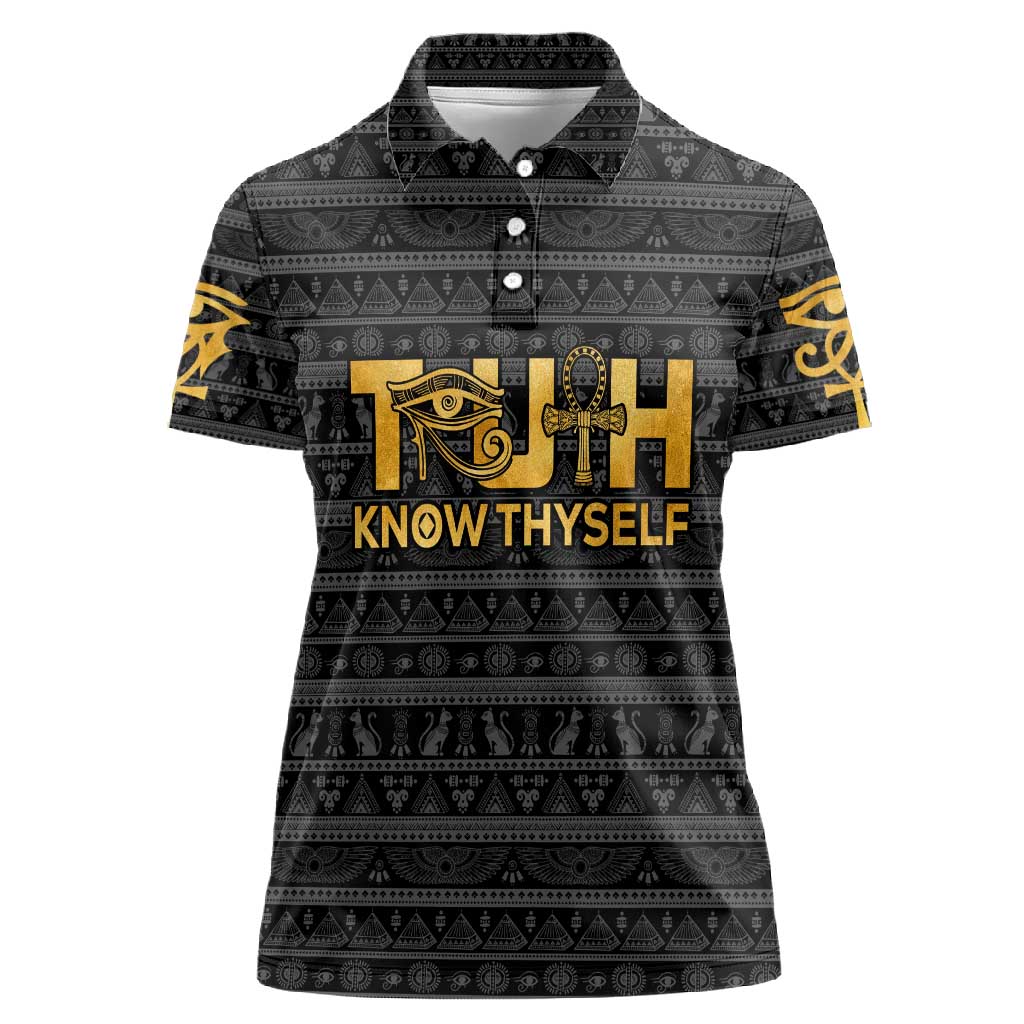 Personalized Truth Know Thyself Women Polo Shirt Eye of Horus and Ankh