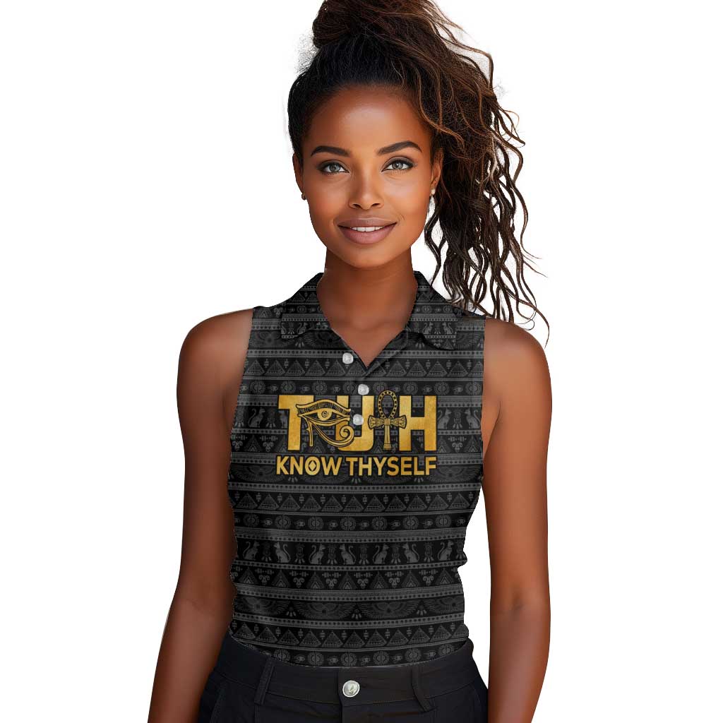 Personalized Truth Know Thyself Women Sleeveless Polo Shirt Eye of Horus and Ankh