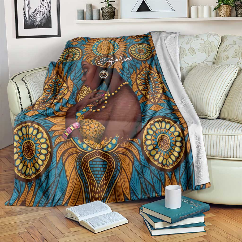 Personalized Black Girl Flora Blanket African Women