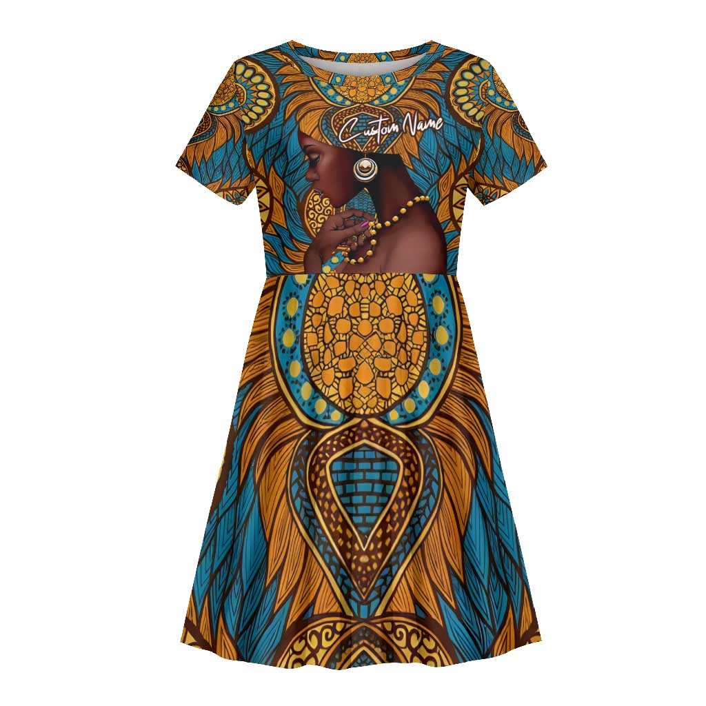 Personalized Black Girl Flora Kid Short Sleeve Dress African Women