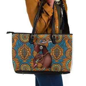 Personalized Black Girl Flora Leather Tote Bag African Women