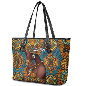 Personalized Black Girl Flora Leather Tote Bag African Women