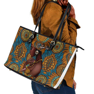 Personalized Black Girl Flora Leather Tote Bag African Women