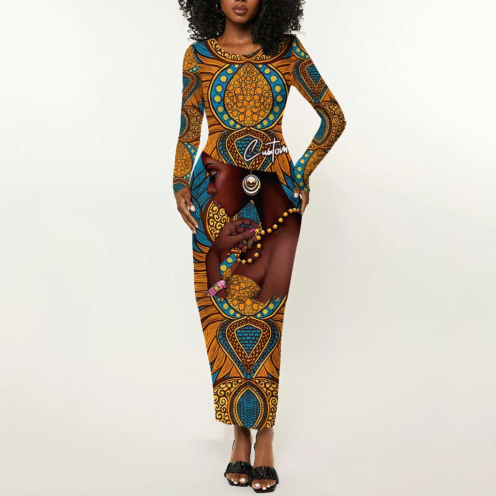 Personalized Black Girl Flora Long Sleeve Bodycon Dress African Women