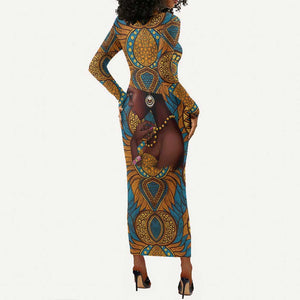 Personalized Black Girl Flora Long Sleeve Bodycon Dress African Women