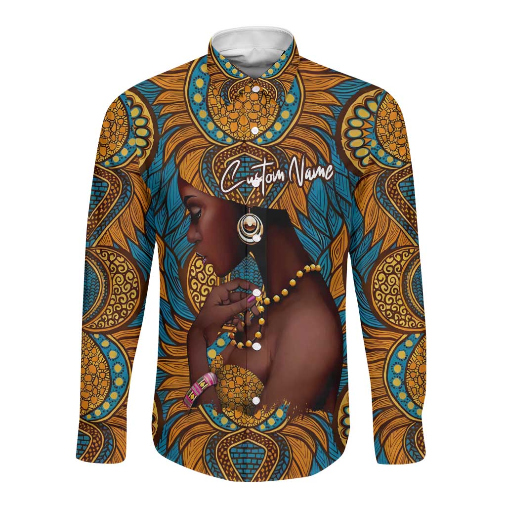 Personalized Black Girl Flora Long Sleeve Button Shirt African Women