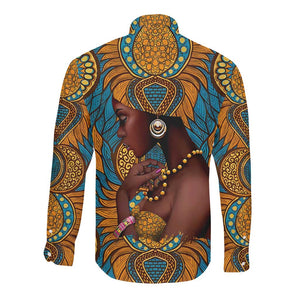 Personalized Black Girl Flora Long Sleeve Button Shirt African Women