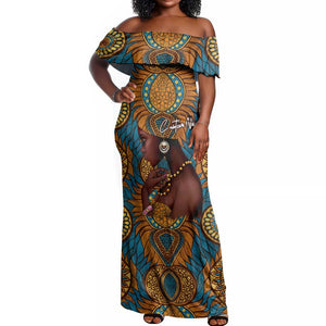 Personalized Black Girl Flora Off Shoulder Maxi Dress African Women