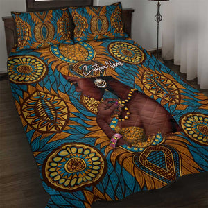 Personalized Black Girl Flora Quilt Bed Set African Women