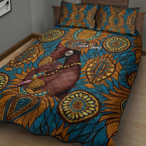 Personalized Black Girl Flora Quilt Bed Set African Women