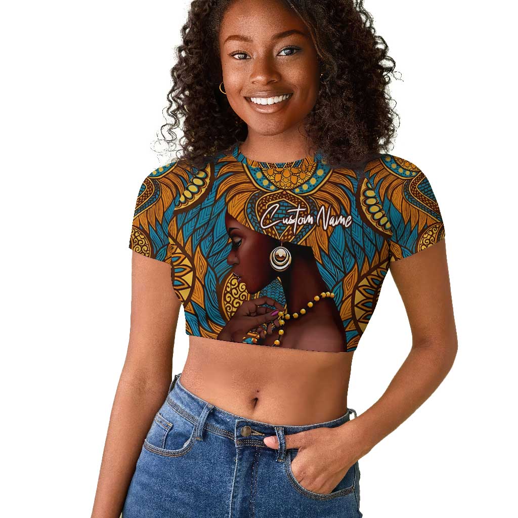 Personalized Black Girl Flora Raglan Cropped T shirt African Women