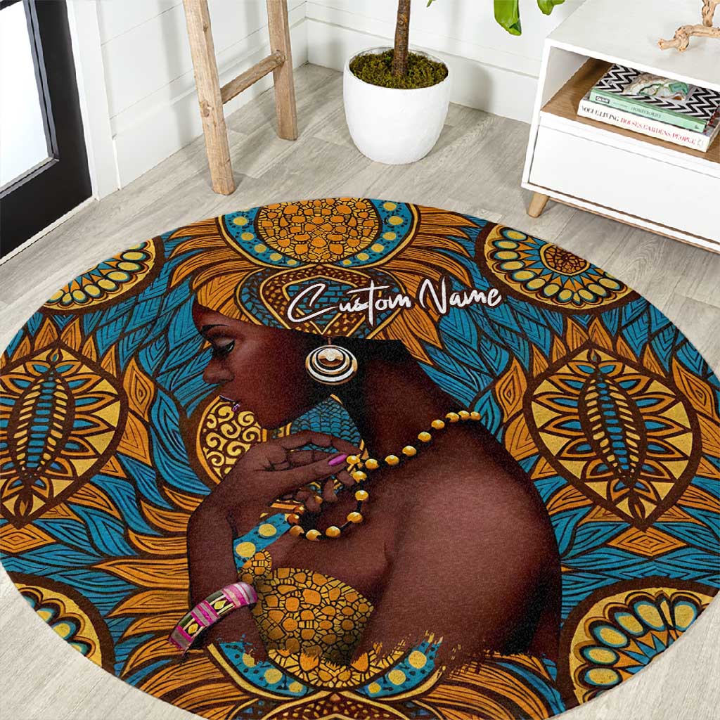 Personalized Black Girl Flora Round Carpet African Women