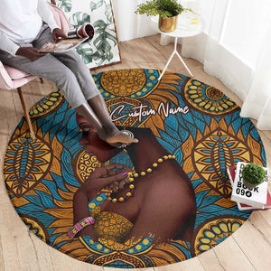 Personalized Black Girl Flora Round Carpet African Women