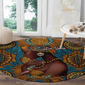 Personalized Black Girl Flora Round Carpet African Women