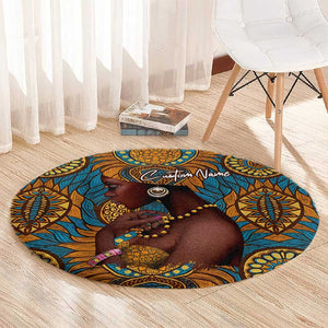 Personalized Black Girl Flora Round Carpet African Women