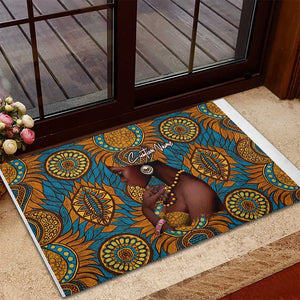 Personalized Black Girl Flora Rubber Doormat African Women