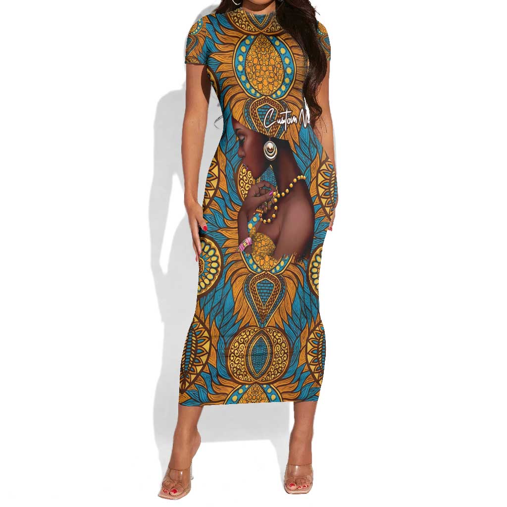 Personalized Black Girl Flora Short Sleeve Bodycon Dress African Women