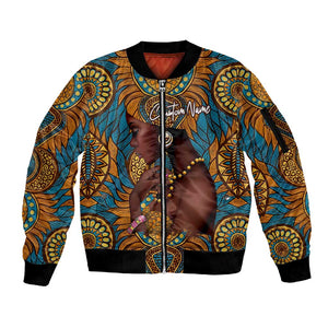 Personalized Black Girl Flora Sleeve Zip Bomber Jacket African Women