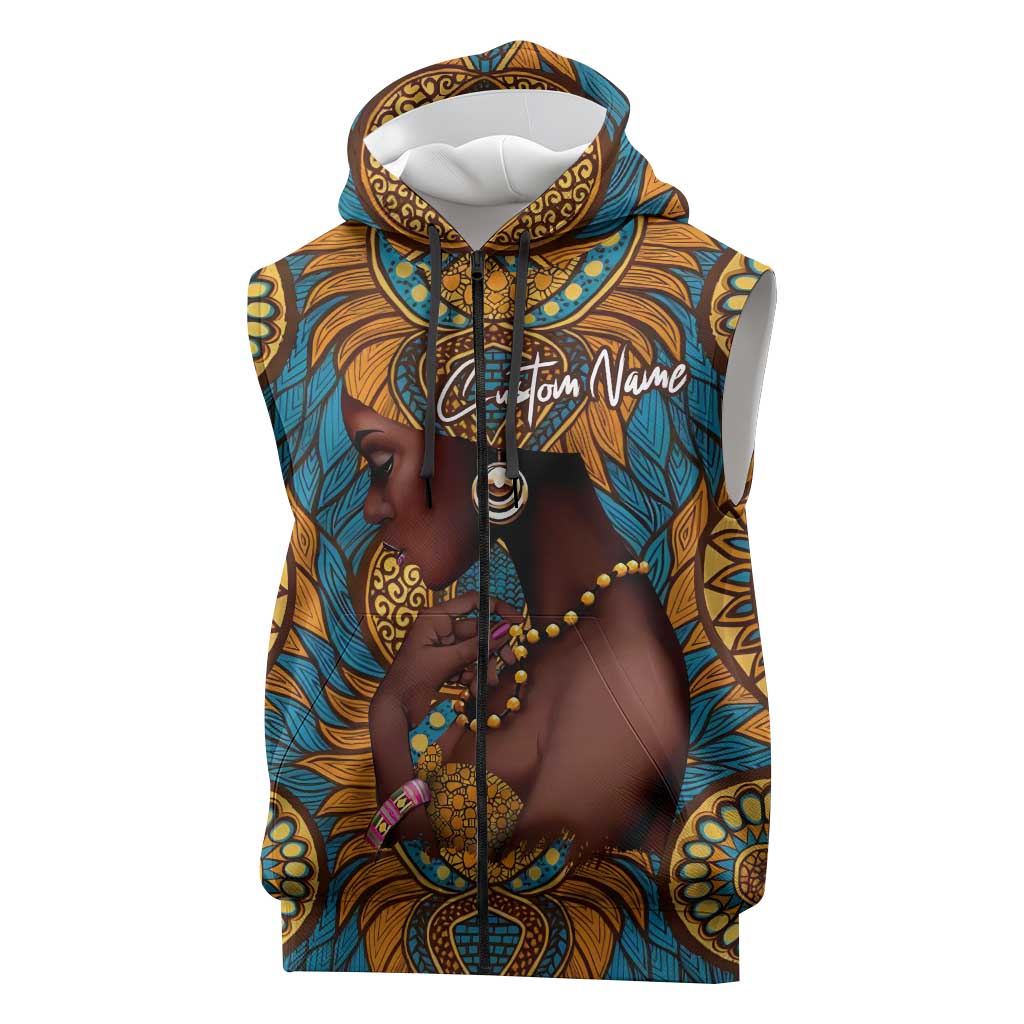 Personalized Black Girl Flora Sleeveless Zip Hoodie African Women - African Pride