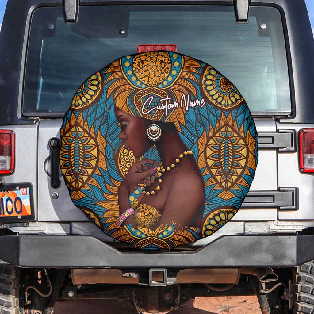 Personalized Black Girl Flora Spare Tire Cover African Women