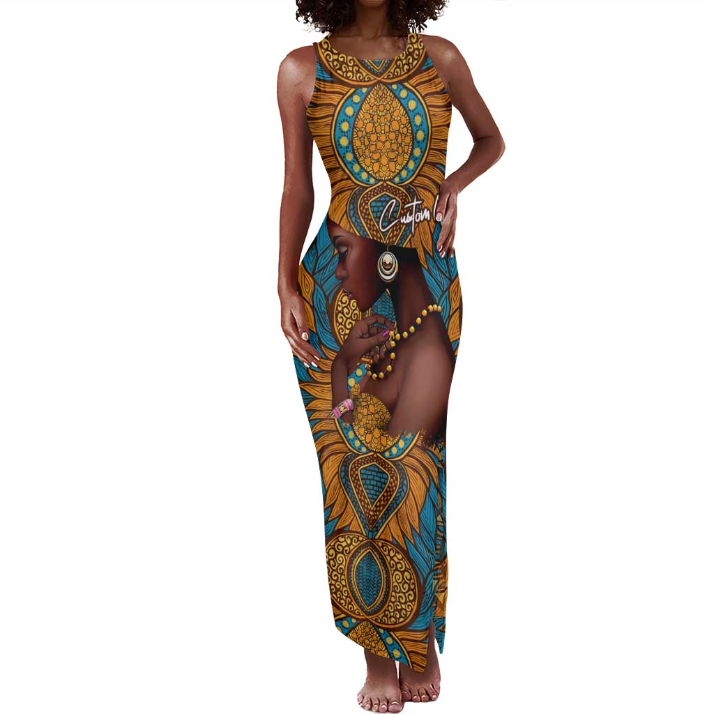 Personalized Black Girl Flora Tank Maxi Dress African Women