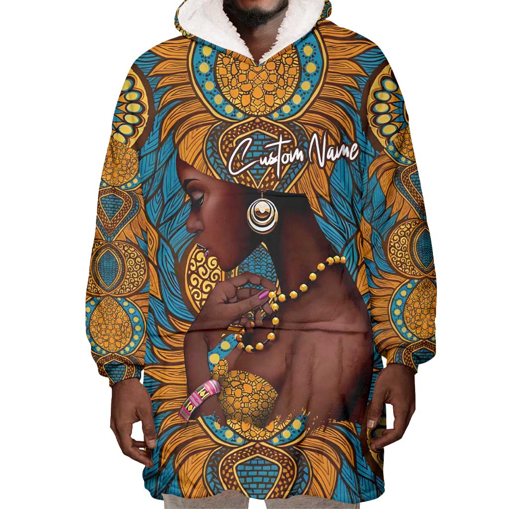 Personalized Black Girl Flora Wearable Blanket Hoodie African Women