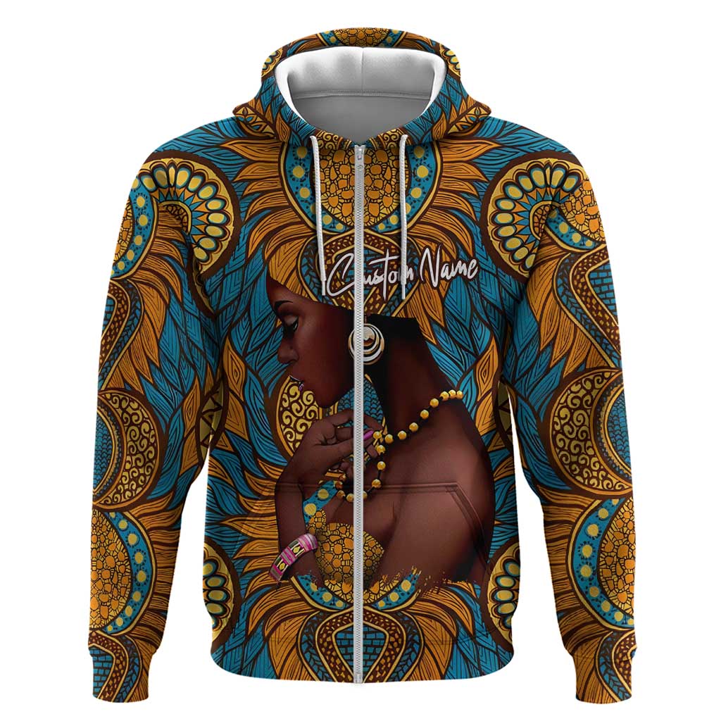 Personalized Black Girl Flora Zip Hoodie African Women