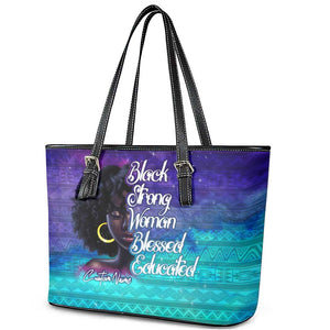 Black Strong Women Blessed Educated Leather Tote Bag African Girl