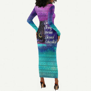 Black Strong Women Blessed Educated Long Sleeve Bodycon Dress African Girl