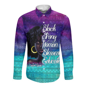 Black Strong Women Blessed Educated Long Sleeve Button Shirt African Girl