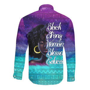 Black Strong Women Blessed Educated Long Sleeve Button Shirt African Girl