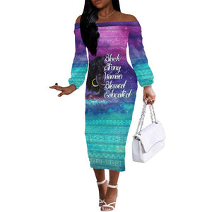 Black Strong Women Blessed Educated Off The Shoulder Long Sleeve Dress African Girl