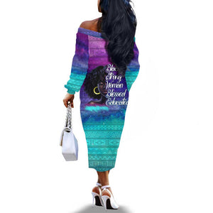 Black Strong Women Blessed Educated Off The Shoulder Long Sleeve Dress African Girl