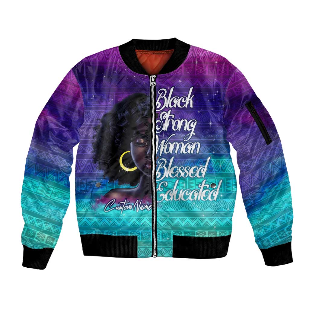 Black Strong Women Blessed Educated Sleeve Zip Bomber Jacket African Girl