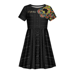 Personalized Sleeve African Pattern Kid Short Sleeve Dress Multi-Colored