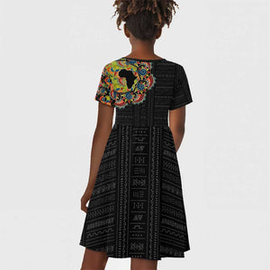 Personalized Sleeve African Pattern Kid Short Sleeve Dress Multi-Colored