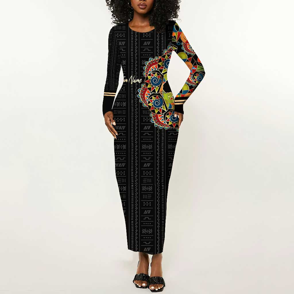 Personalized Sleeve African Pattern Long Sleeve Bodycon Dress Multi-Colored