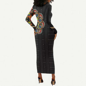 Personalized Sleeve African Pattern Long Sleeve Bodycon Dress Multi-Colored