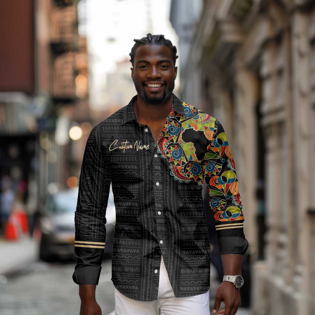 Personalized Sleeve African Pattern Long Sleeve Button Shirt Multi-Colored
